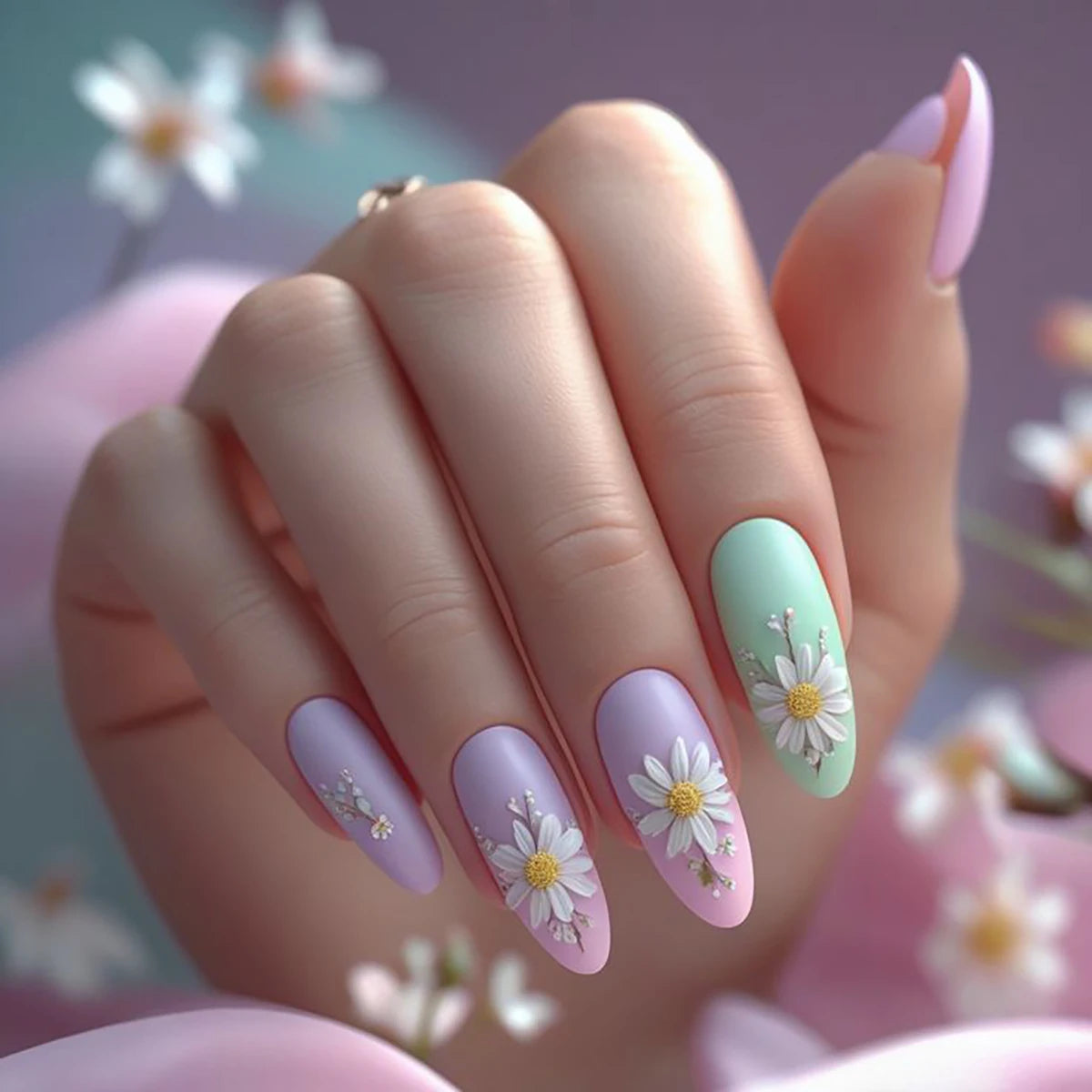 Upgrade your nail styling 24pcs medium length almond shape pink fresh floret wear nail manicure press nail piece & 1 rub strip & XY-771