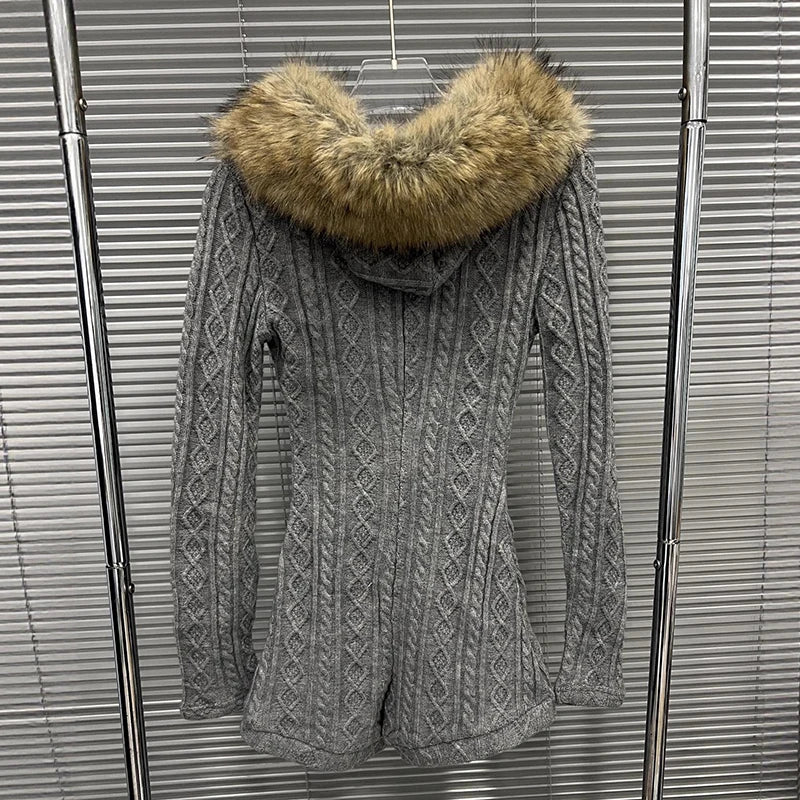 Autumn Winter New Fashion Hooded Slim Fit Long Sleeve Sweater Jumpsuit For Women Single-breasted Romper 11A07819