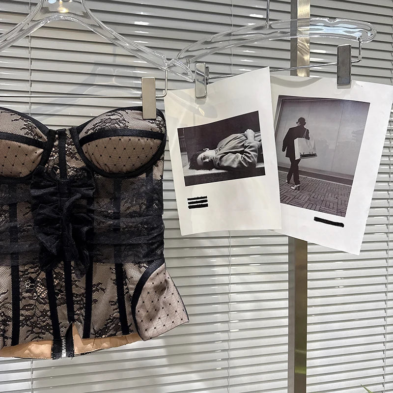 DEAT 2026 Spring New Fashion Three-Dimensional Lace Design Fishbone Waist Chest Pad Tank Top For Women Backless Vest 11A07825