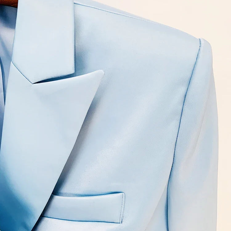 HIGH STREET Newest Fashion Designer Runway Suit Set Women's Satin Crop Blazer Jacket Belted Shorts Set 2pcs