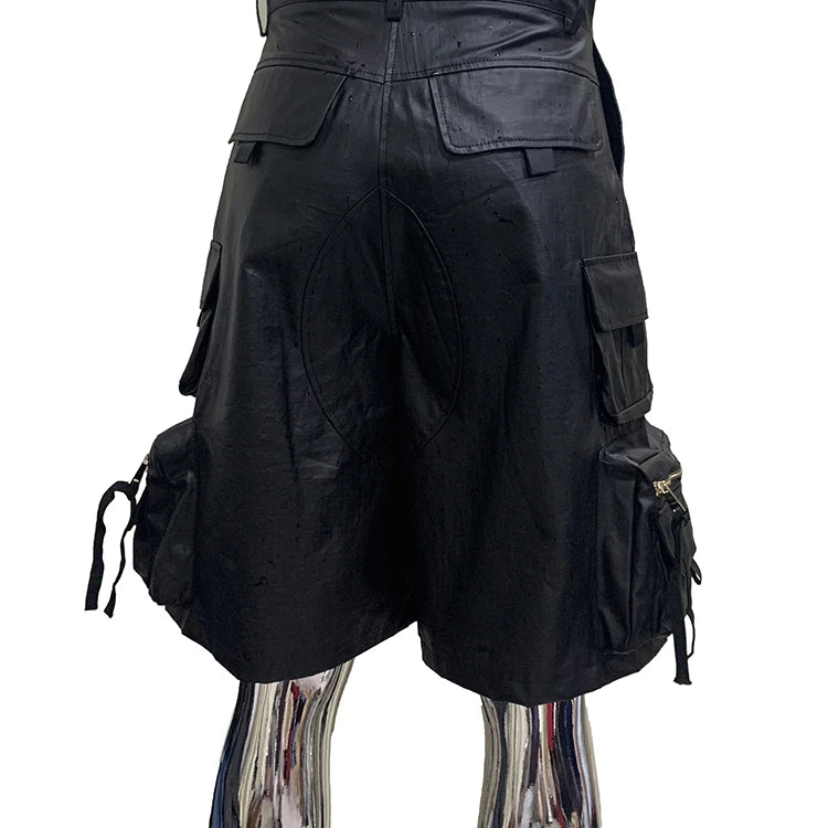 Lautaro Summer Autumn Waterproof Black Cargo Shorts for Men with Many Pockets Luxury Designer American Retro Clothes Fashion