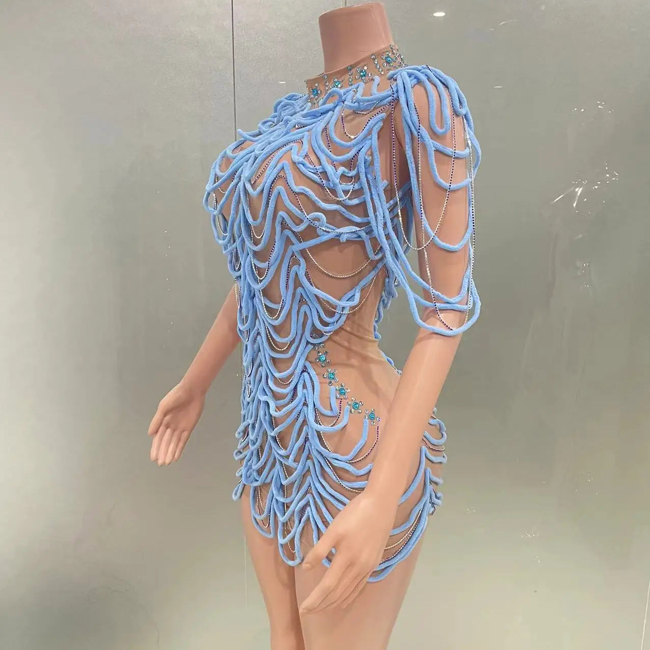STOCK Women Sexy Mesh See Through Bodycon Mini Dress Celebrate Nightclub Party Performance Costume Stage Wear Birthday Outfit