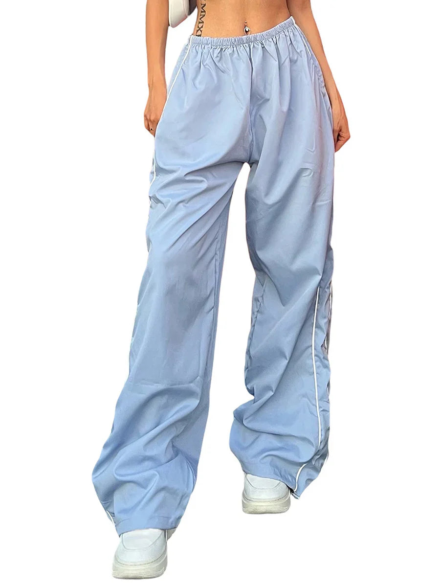Women s Y2k Elastic Waist Cargo Pants Loose Solid Color Joggers Workout Pants with Pockets Streetwear