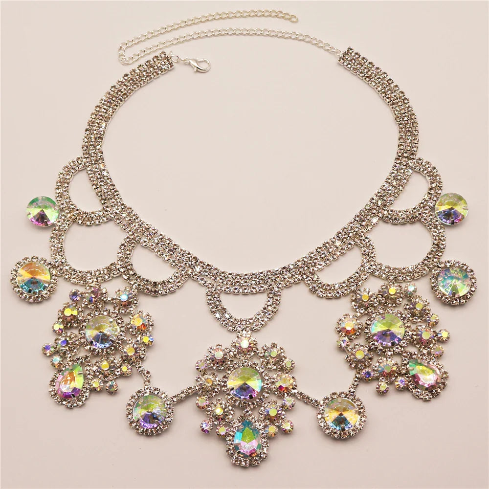 Fashion Brand Rhinestone Multicolored Bohemian Good Round Pendant Chunky Collar Women Choker Statement Necklace Jewelry