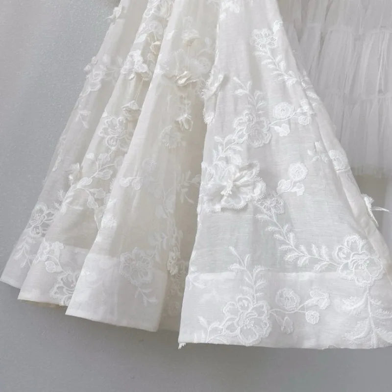 Women Dresses Party Holiday Luxury Top Qaulity 3-piece White O-neck Half Sleeve A-line Long Dress with Belt Australian Designer