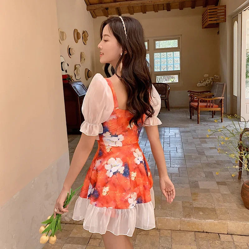 Korean One Piece Swimsuit Sexy New Women High Waist Swim Bath Suit Woman Swimwear Monokini Swimming Swimskirt