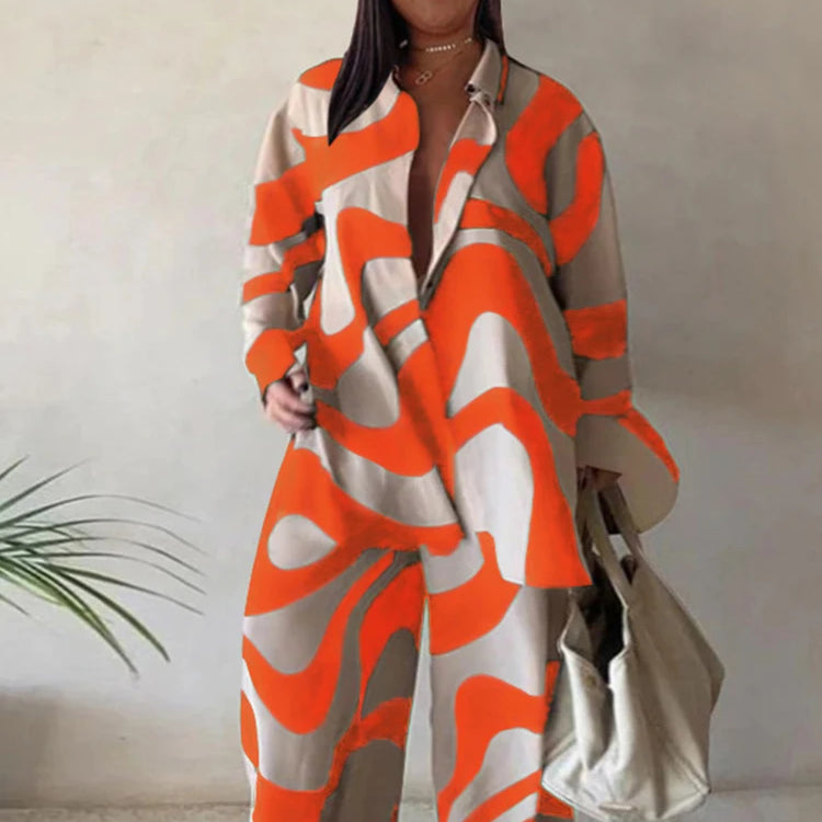2 Piece Sets Outfits Loose T-shirt Long Pants Casual Elegant Woman Sets Female Fashion Suits Plus Size Dropshipping Wholesale Orange