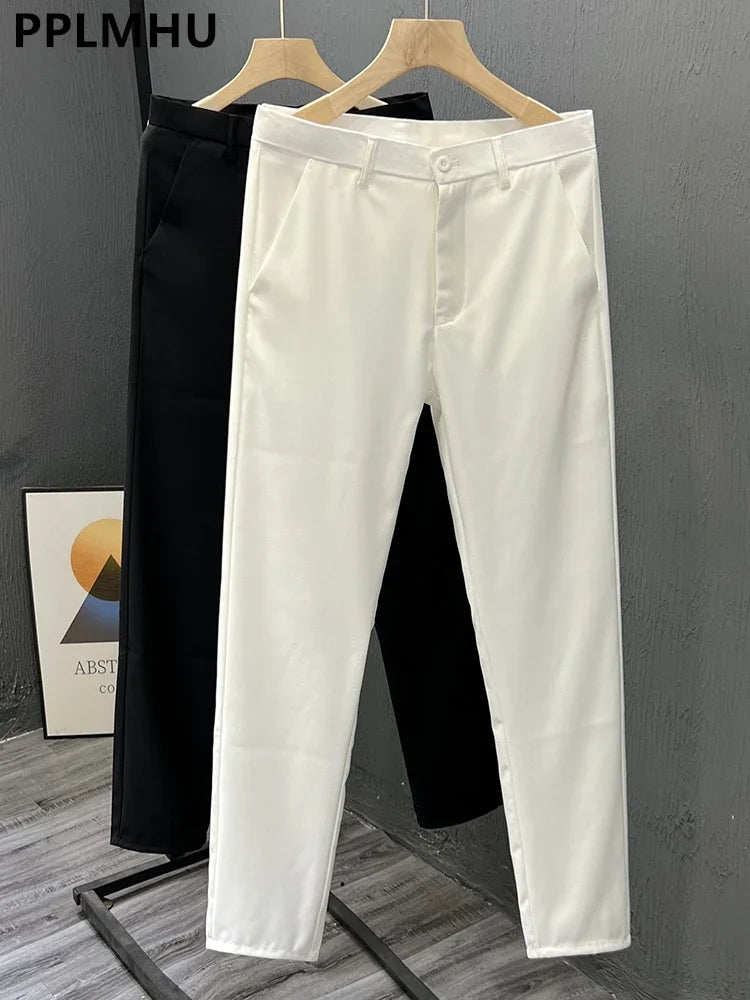 High Waist Office Elegant Slim 90cm Ankle-length Trousers Pencil Pants Women Spring Summer S-4xl Casual Formal Pantalones white