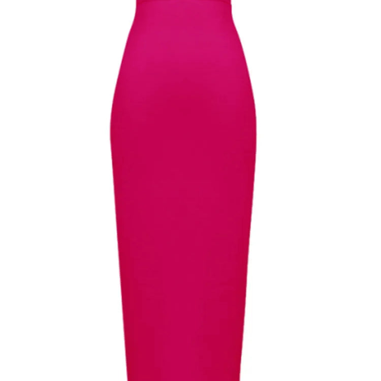 Women Candy Color Sexy Neon Green Pink Orange Yellow Pink Midi Knee Length Bandage Skirt Designer Pencil Skirt Faldas 78cm 666-Hot Pink