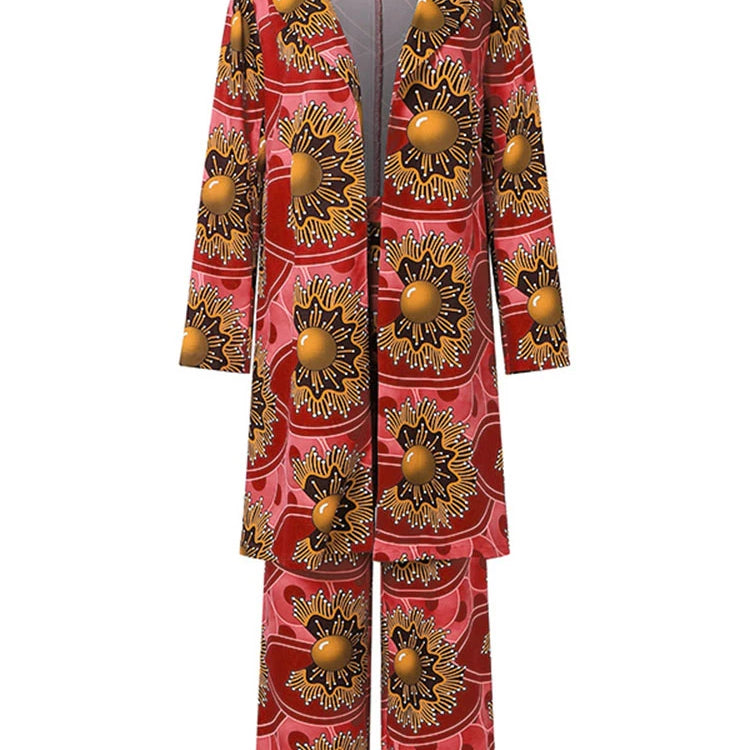 Plus Size VONDA Bohemian Printing Elegant Outfits Women Long Sleeve Two Piece Sets 2024 Holiday Fashion Casual Simple 2pc Suits