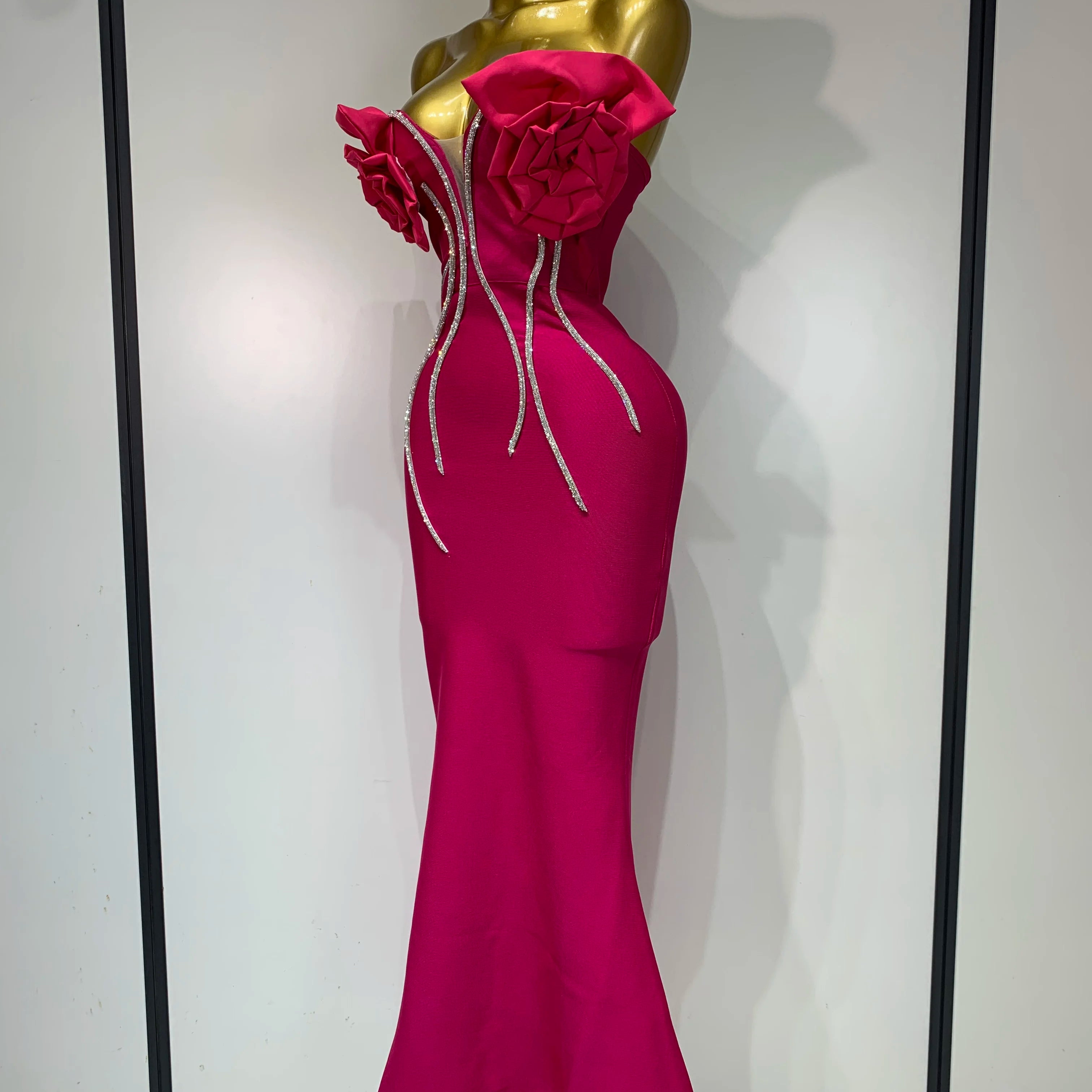 Luxury Birthday Party Dresses Women Elegant Bandage Bodycon Dress Strapless Appliques Sparkly Diamond Evening Club Outfit