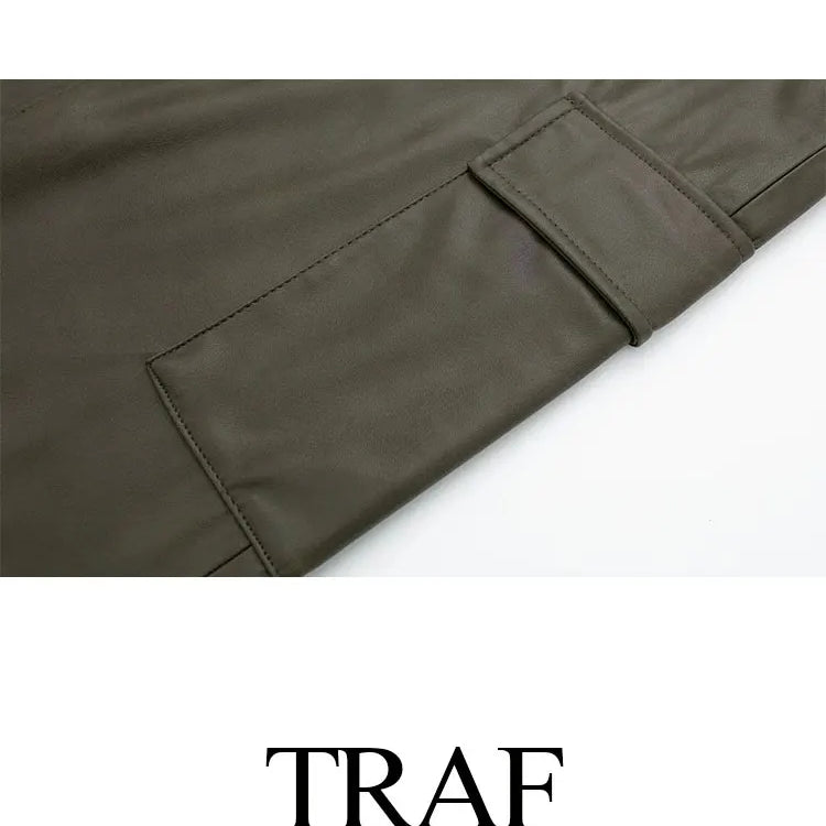 Women Fashion Skirts Spring And Summer Trend Imitation Leather Loose Long Skirt Woman Casual With Pockets Women's Skirts