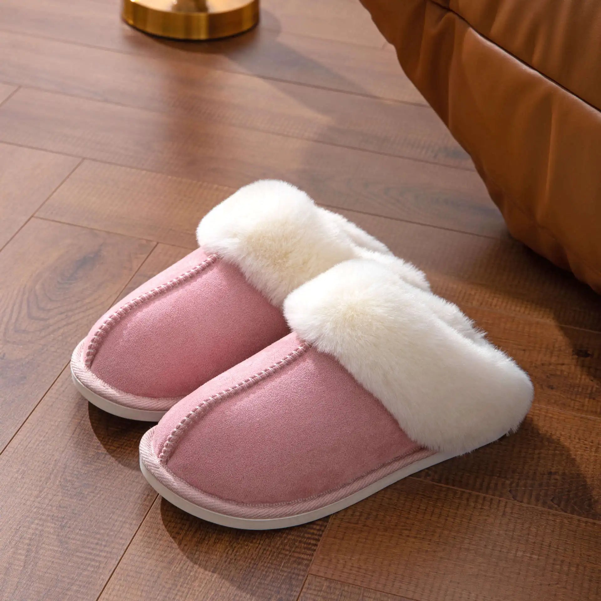 Plush Warm Home Flat Slippers Lightweight Soft Comfortable Winter Slippers Women's Cotton Shoes Indoor Plush Slippers Pink