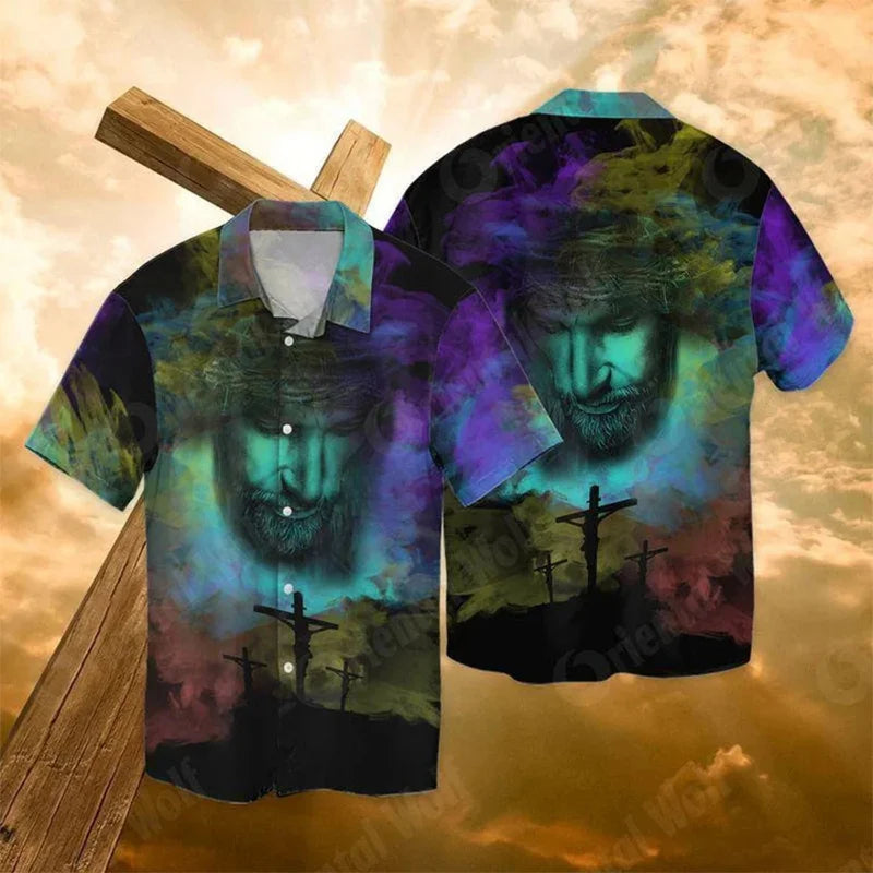New Summer 3D Print Christian Jesus Shirts Children Fashion Streetwear Shirts Blouses Men Hawaiian Shirts Cool Vintage Clothing CS2024WF3422