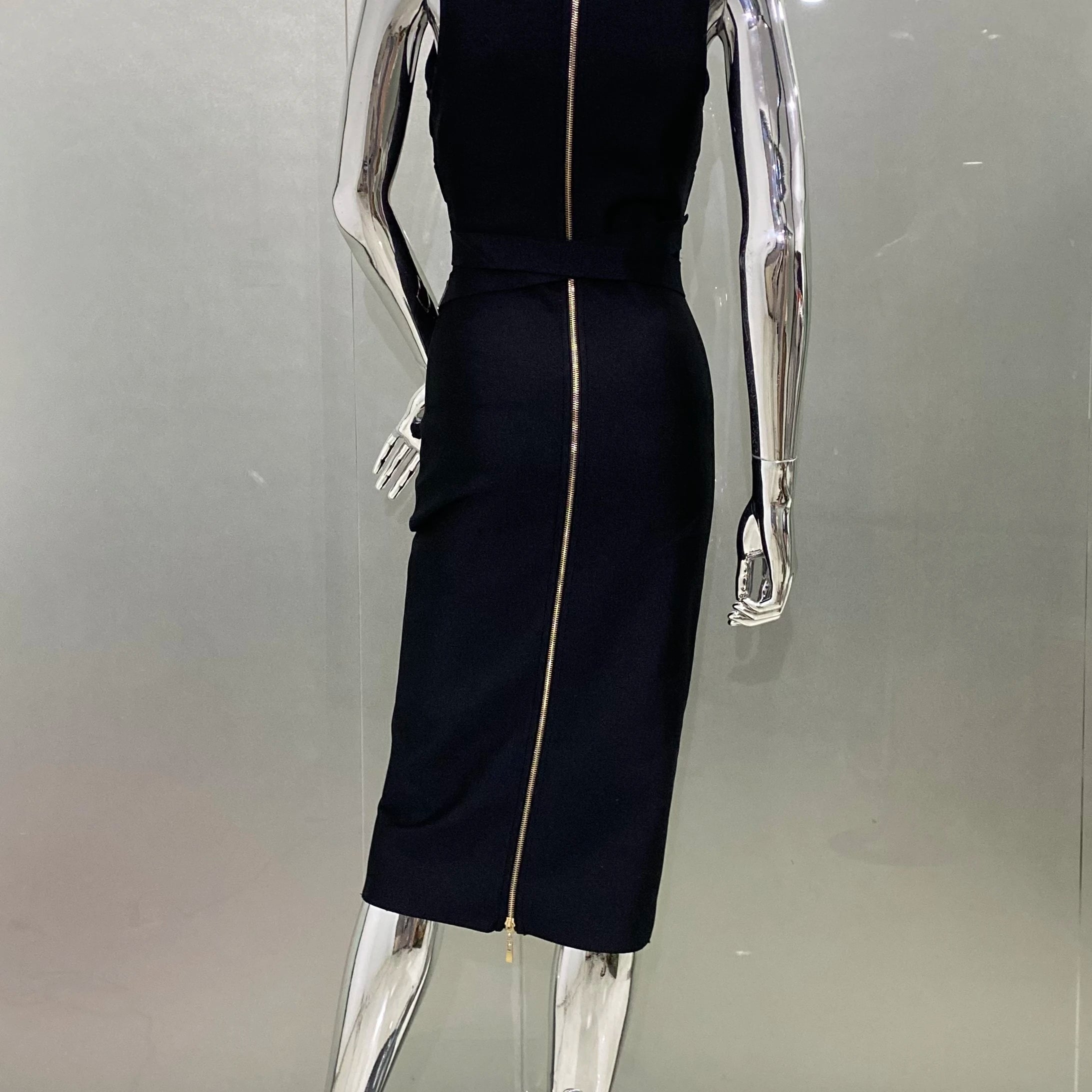 2024 Fashion Diamond Girdle Sleeveless Package Hips Midi Calf Bandage Dress Elegant Woman Evening Dress Celebrity Party Vestido