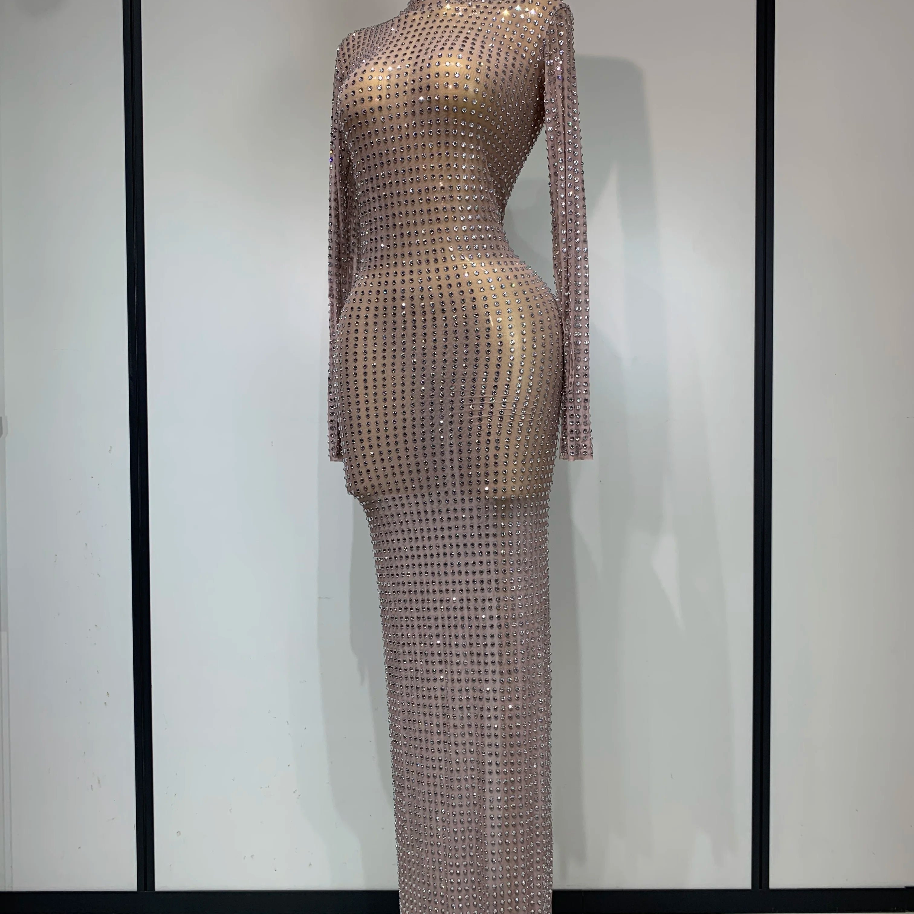 Sparkly Diamond Luxury Birthday Party Long Dress Elegant Celebrity Evening Party Nightclub Prom Dress Singer Dancer Stage Outfit