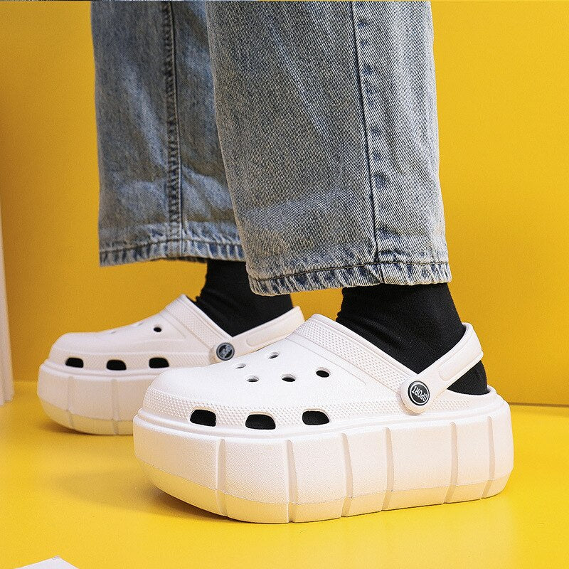 Summer Women Slippers Platform Clogs Outdoor Garden Shoes Female Pool Sandals Bathroom Flip Flops Mules Ladies Beach Slides white