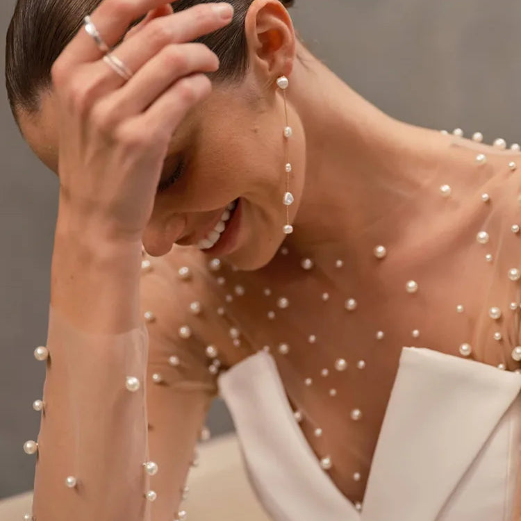 Women Summer Luxury Sexy Long Sleeve Pearl White Bodycon Set Jumpsuit Celebrity Designer High Street Rompers