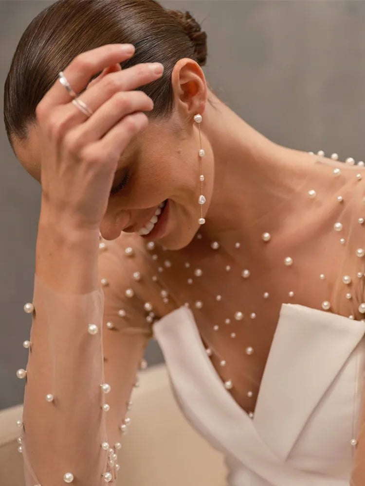 Women Summer Luxury Sexy Long Sleeve Pearl White Bodycon Set Jumpsuit Celebrity Designer High Street Rompers