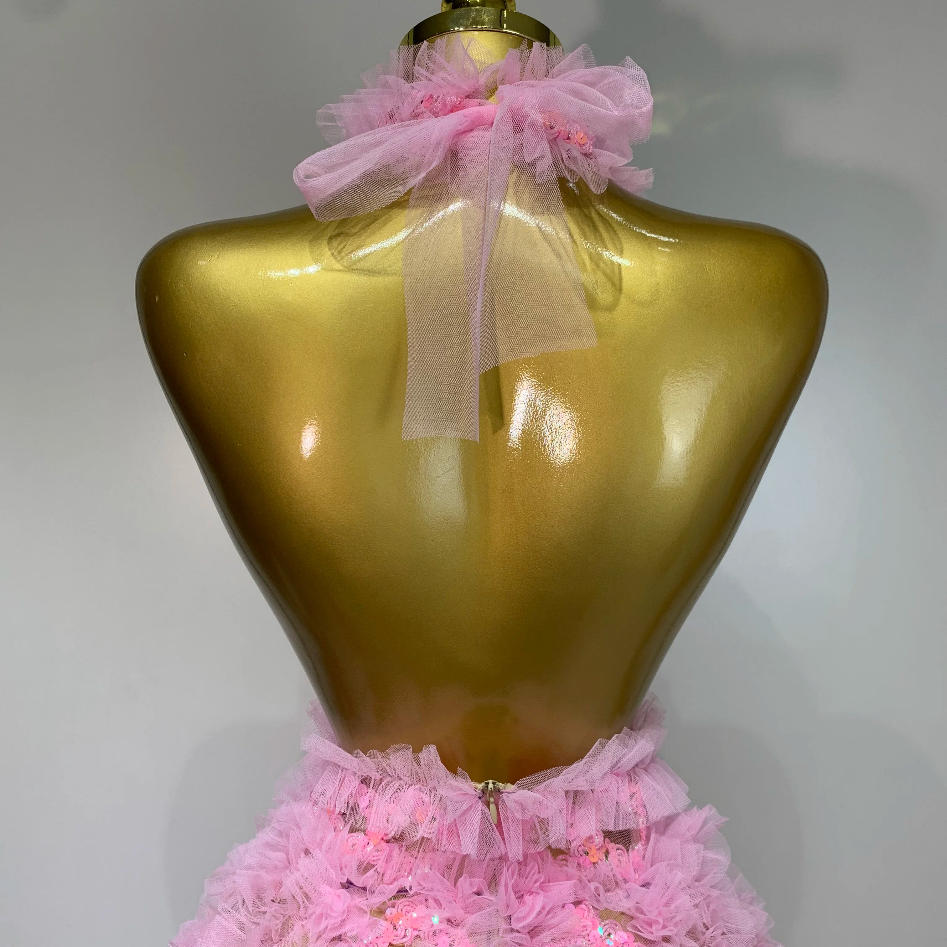 Mesh Sequins Sexy Backless Halter See Through Dress 2025 Birthday Evening Party Prom Nightclub Singer Stage Performance Costume