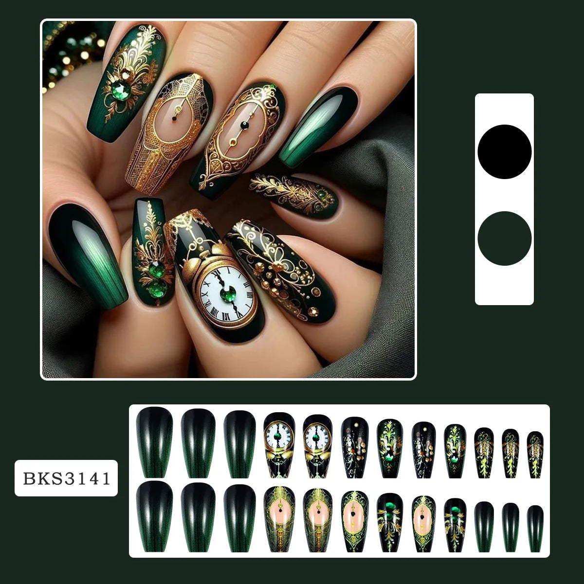 24pcs Mandala style False Nails Moon Flower Pattern Press on Nails European Retro Fake Nail Patch Women Lady Wearable Design N2
