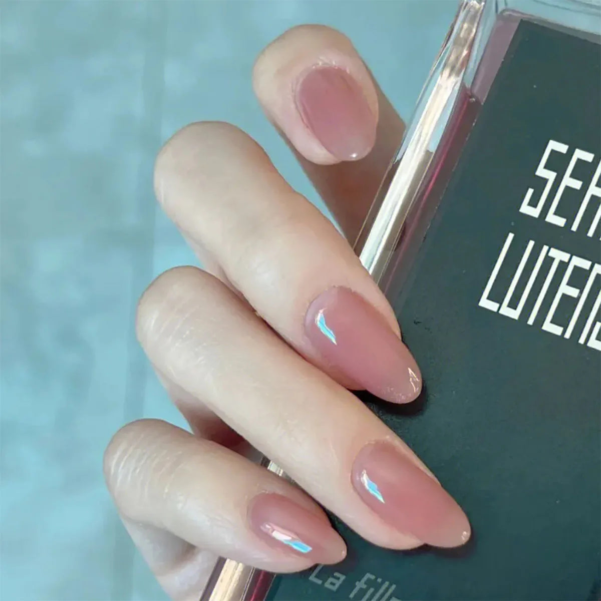 24pcs/set nude fake nails long french almond coffin tips pink grey brown fall Winter decoration faux ongles press on false nail WM136