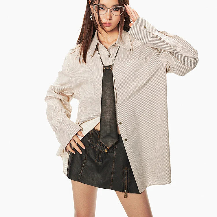 Spring Summer Cool Distressed Brown Pu Leather Mini Skirt Women with Shorts Low Waist Short Luxury Designer Clothes
