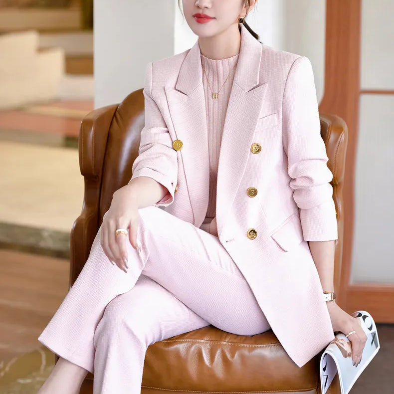 Autumn Winter Formal Ladies Fashion Blazer Women Business Suits with Sets Work Wear Office Casual Pants Jacket Suit pink blazer pants