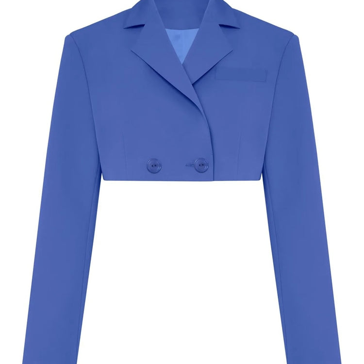 Taruxy Casual Two Piece Sets Women's Fall Outfits 2022 New Black Matching Sets With Skirt And Blazer Cropped Top Suit For Women Only Blue Coat