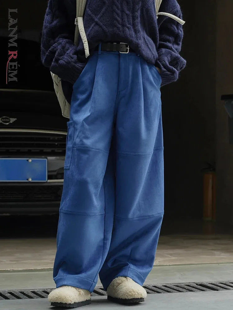 [LANMREM] Streetwear High Waist Wide Leg Pants For Women Big Pockets Design Trousers Female Fashion Trousers Spring New
