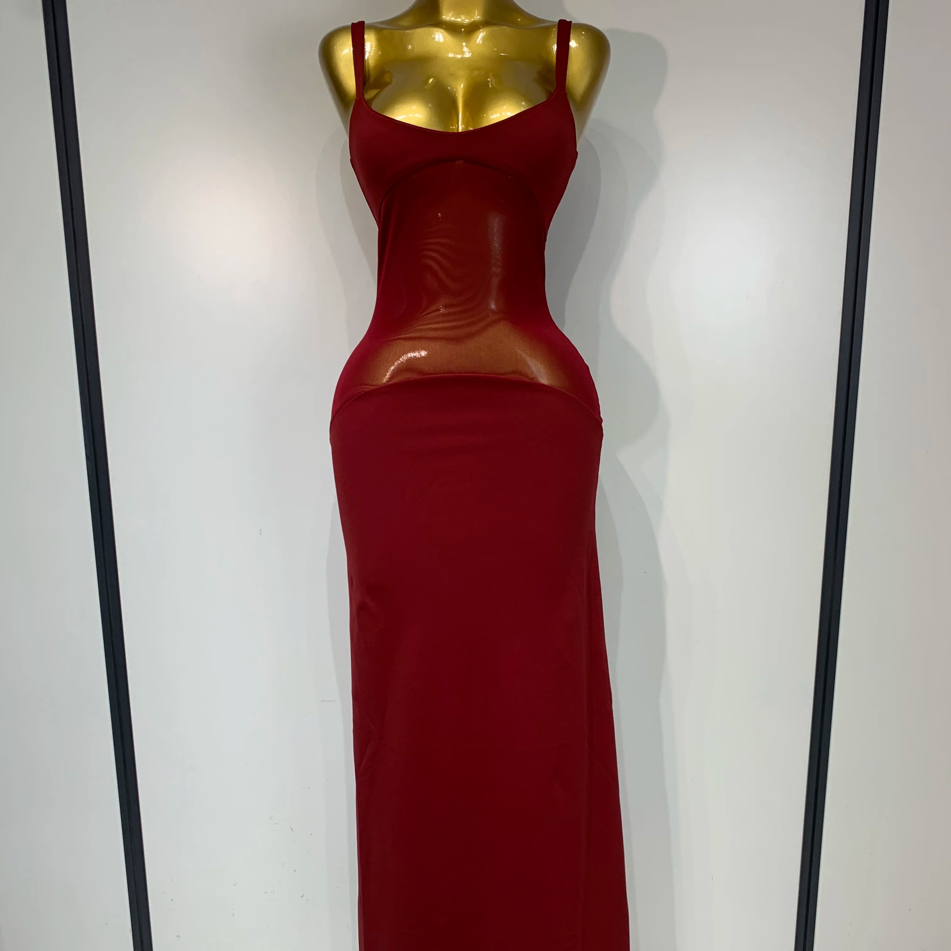 Sexy See Through Mesh Patchwork Long Dress 2025 Women Backless Bodycon Cocktail Party Elegant Luxury Birthday Dresses Vestidos Red