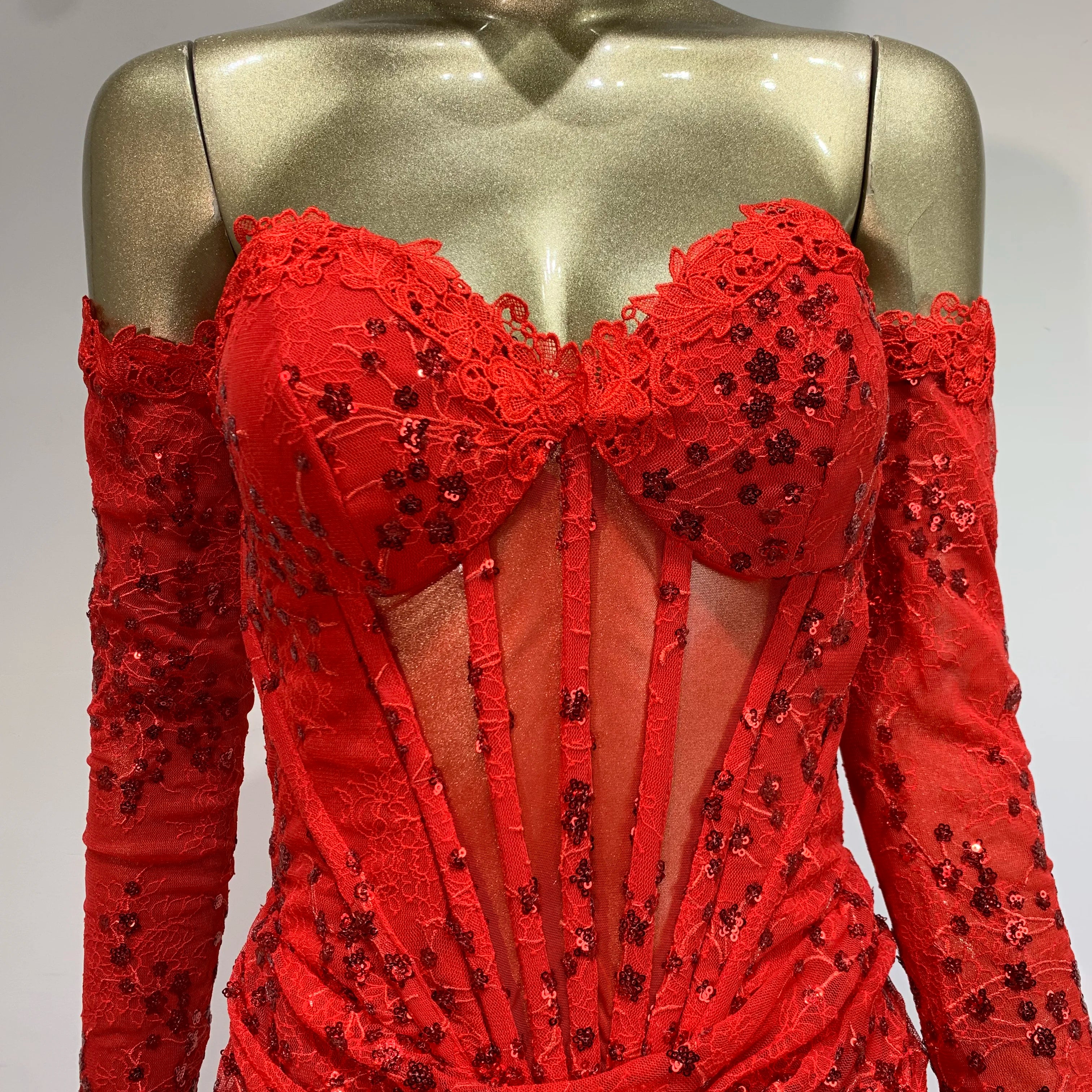 New Women Summer Sexy Off Shoulder Lace Sequins Red Maxi Long Bodycon Dress 2024 Elegant Evening Party Club Dress Vestido