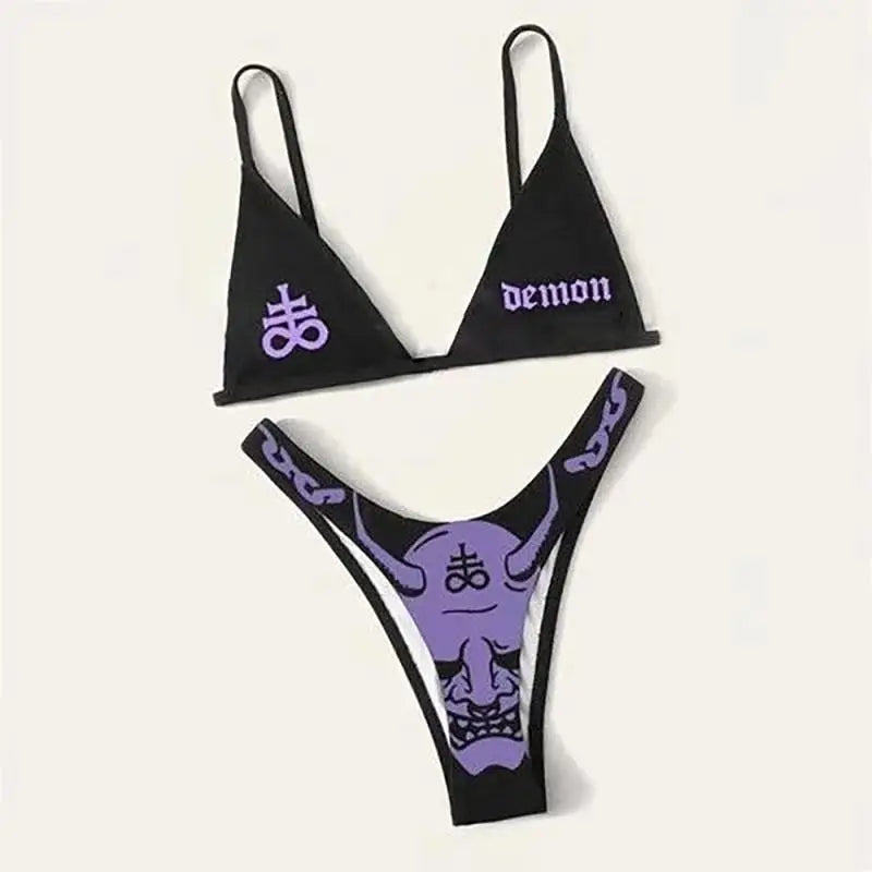 Sexy Goth Bikini 2023 Women Letters Skull Print Swimsuit Split Bathing Suit High Waist Gothic Bikinis Sets Beach Outfits 18