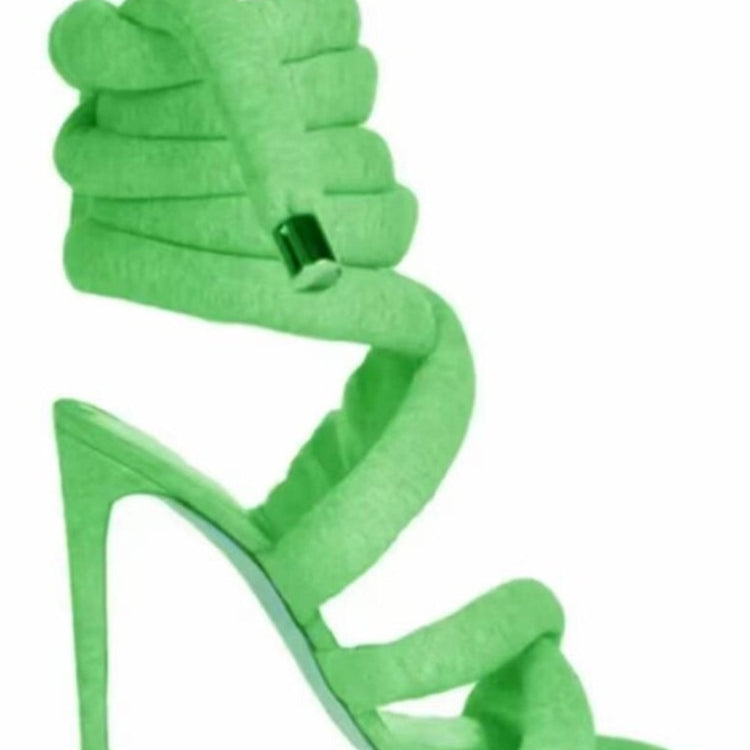 Summer New Square Head Slim High Heel Sandals Wrapped Around The Feet Fashion Show Dress 43 Large Women's Sandals green