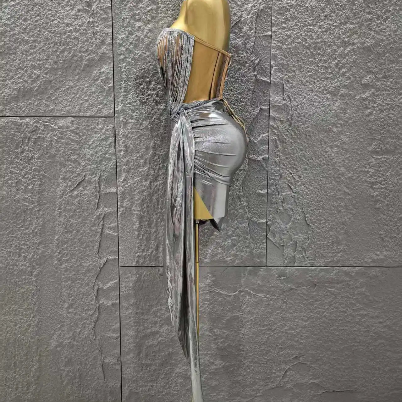 STOCK Women Sexy Strapless 2 Pieces Bodycon Mini Dress Celebrate Nightclub Party Bar Singer Performance Costume Stage Wear