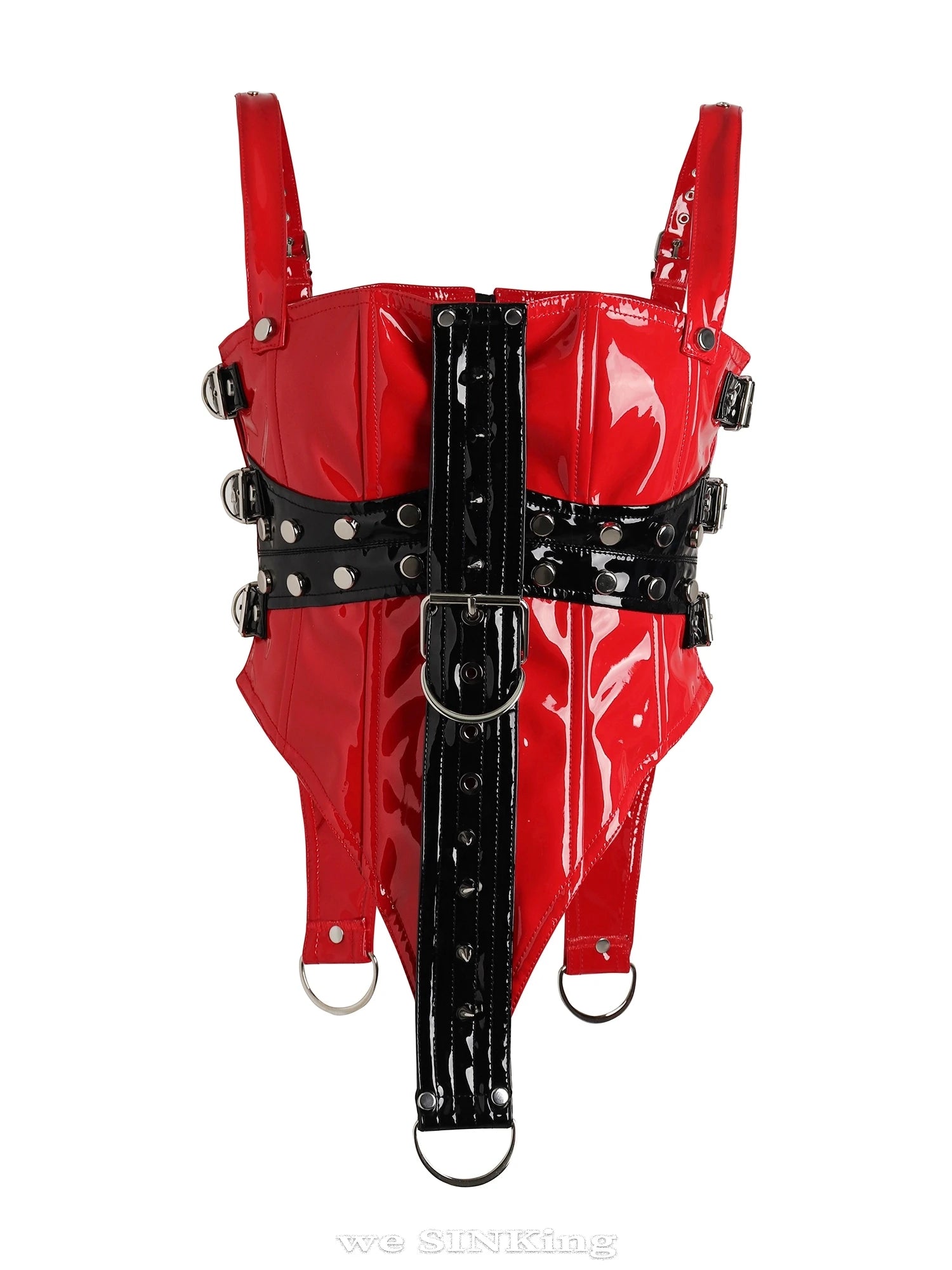 Lautaro Cool Red and Black Patchwork Patent Leather Y2K Tank Tops 2000s Women Luxury Designer Gothic Woman Clothing Streetwear Black and red