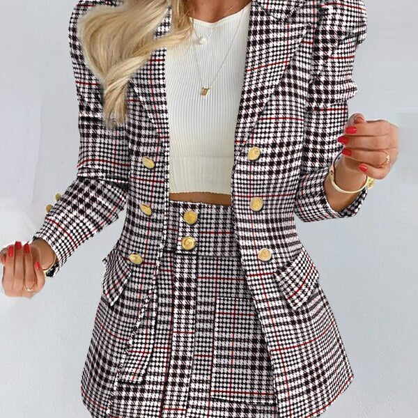 Unique Parts Small Suit Long Sleeve Solid Color Top and Mini Skirt Two Piece Suit Women's Skirt Suit Set Winter Suit for Women H