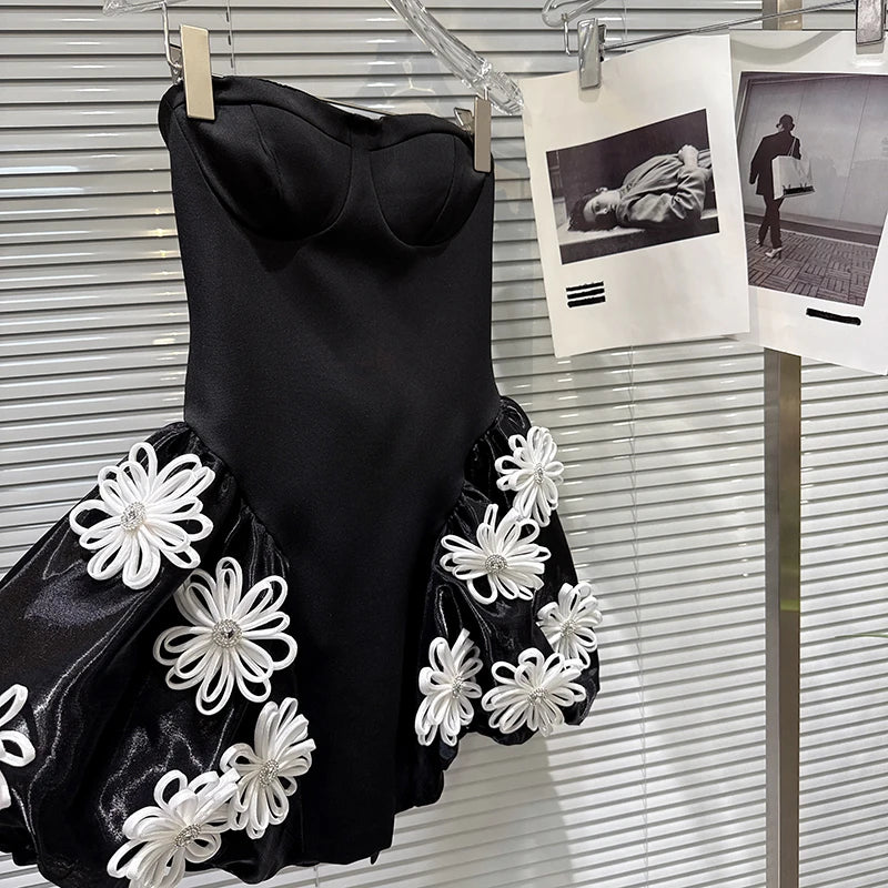 Winter New Sweet Three-Dimensional Flower Back Bandage Dress For Women Evening Party Strapless Dresses Female 11A07461