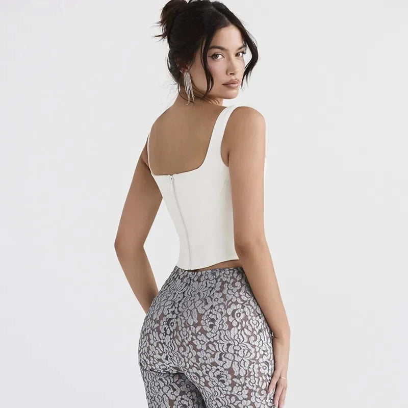 Women's Halter Square Neck Backless Short Vest Stretch Bandage Tight Top