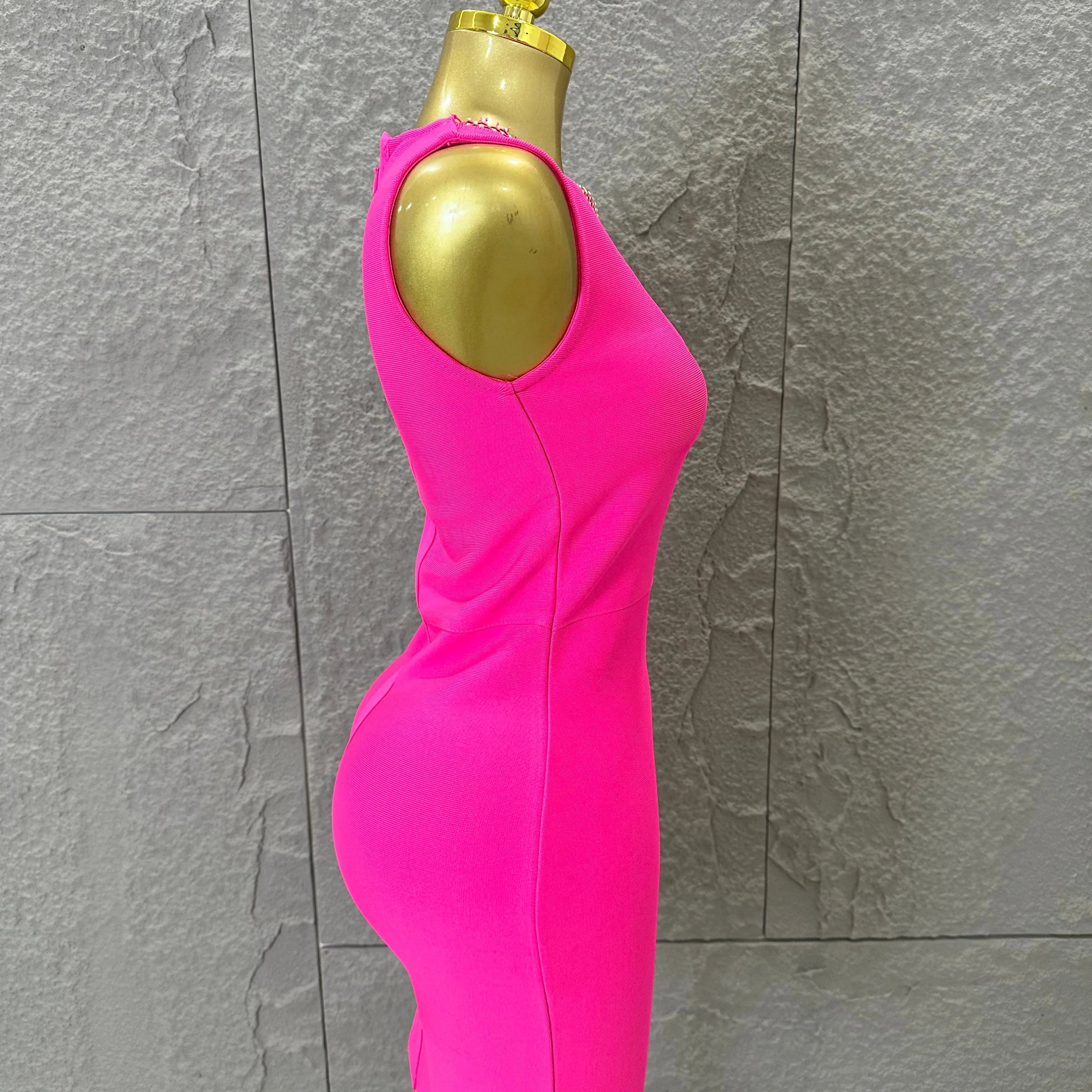 Hot Pink Women Sexy Bandage Dress Women Party Dress Bodycon Elegant Sexy Evening Birthday Club Outfits Cocktail Party