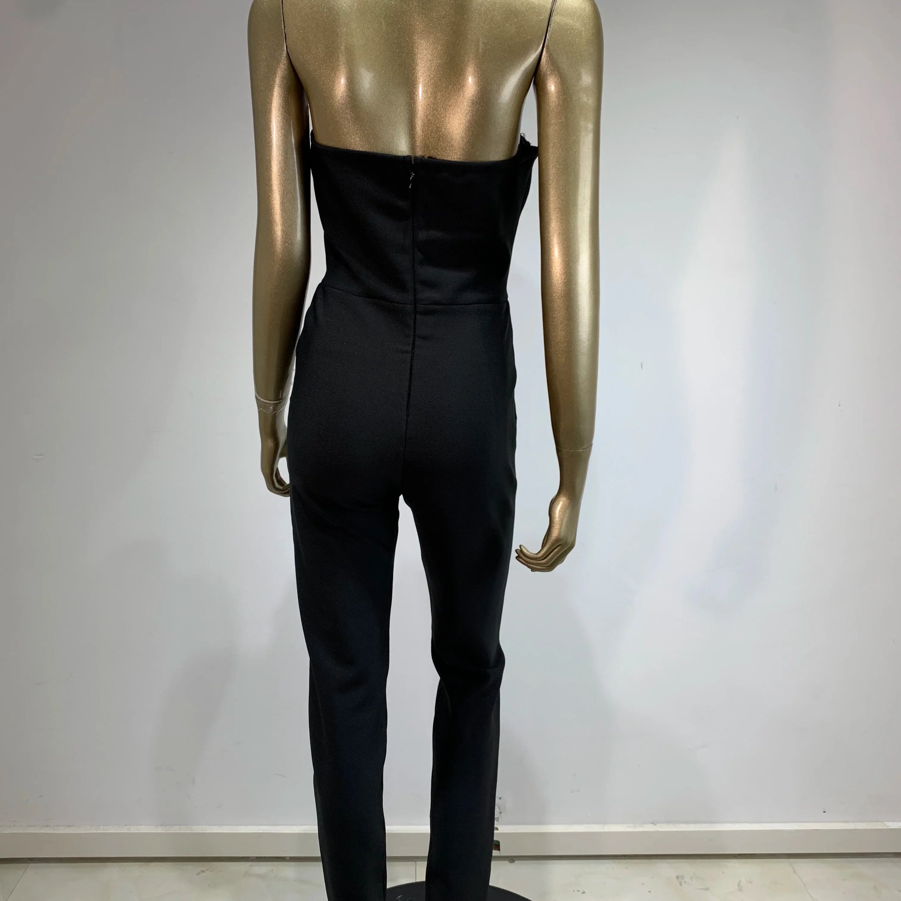 Women Luxury Sexy Strapless Backless Crystal Diamonds Black Bodycon Bandage Jumpsuit Celebrity Designer High Street Rompers
