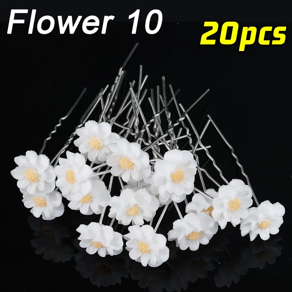 20pcs Pearl Crystal Hairpin Elegant Wedding Bridal U-shaped Metal Hair Comb Forks for Women Hairstyle Clips Jewelry Accessories Flower 10