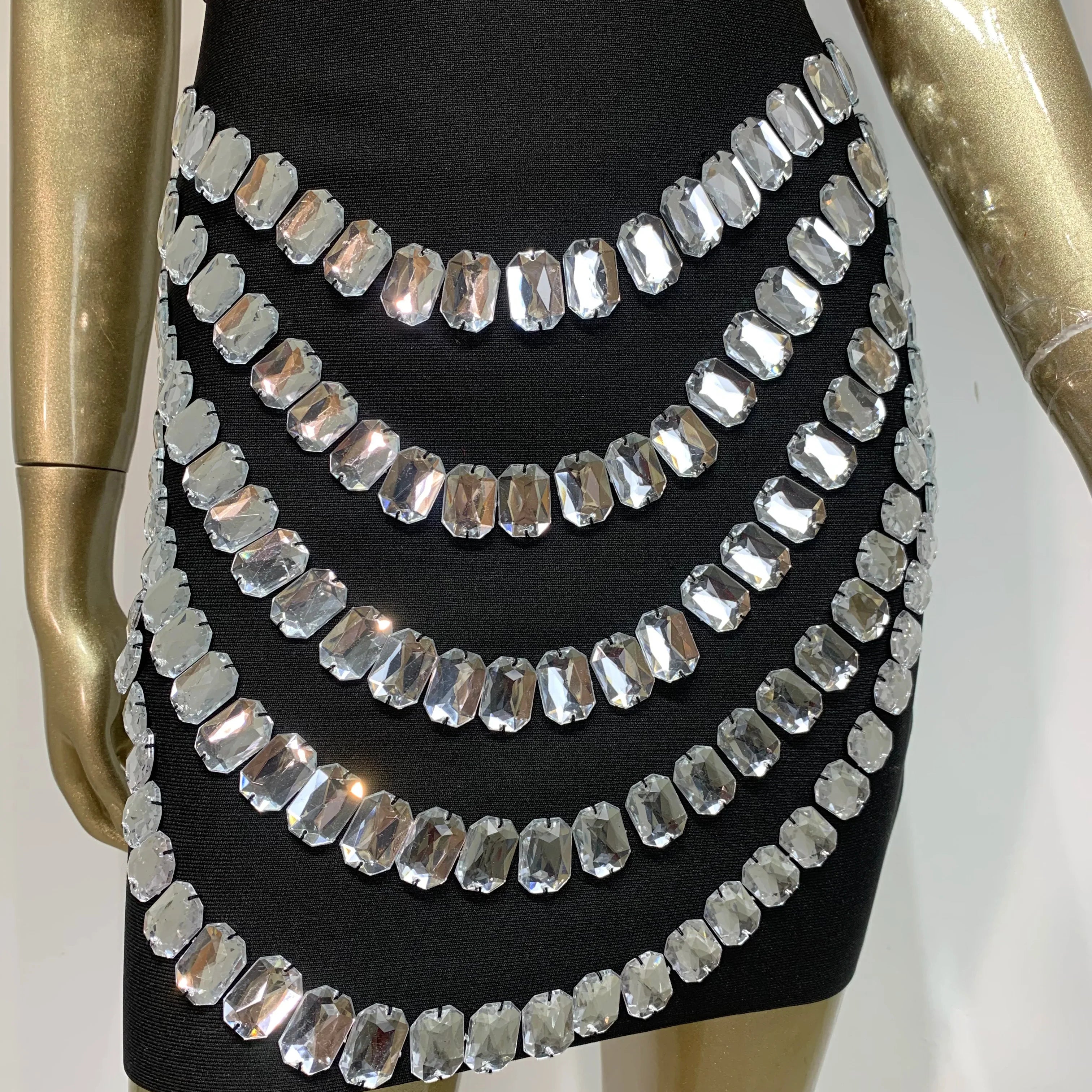 Women Summer Celebrity Sexy Strapless Beading Black Mini Bodycon Bandage Dress 2025 Elegant Evening Club Party Dress