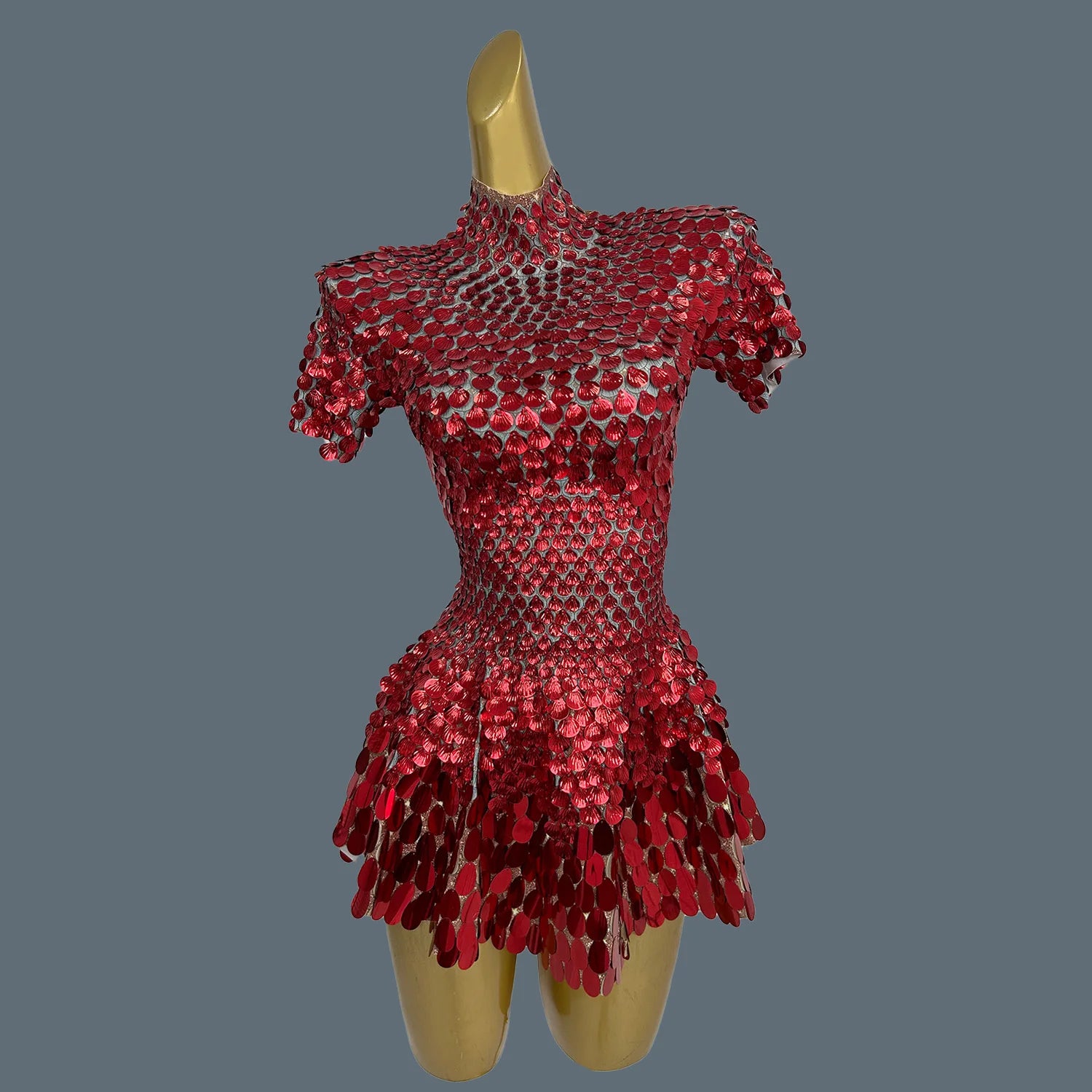 Sexy Nightclub Leotard Shining Lovely Sequins Mini Dress Costume Celebrate Dress Women Bodysuit Birthday Silver Dresses Jinsique Red One Size