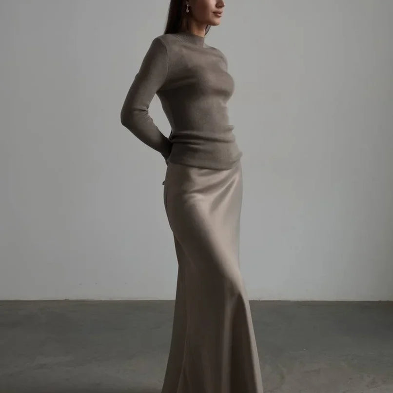 Bornladies Casual Satin Women'S Skirt Spring Summer Fashion Loose High Waist Maxi Skirts Elegant Simple Slik Fishtail Skirt Khaki