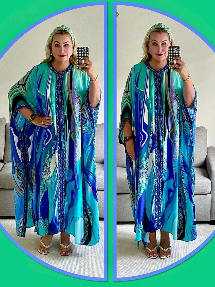 Quick-drying Bohemian Summer Beach Dress Swim Wear Cover Up Tunic Sexy Robe Kaftan