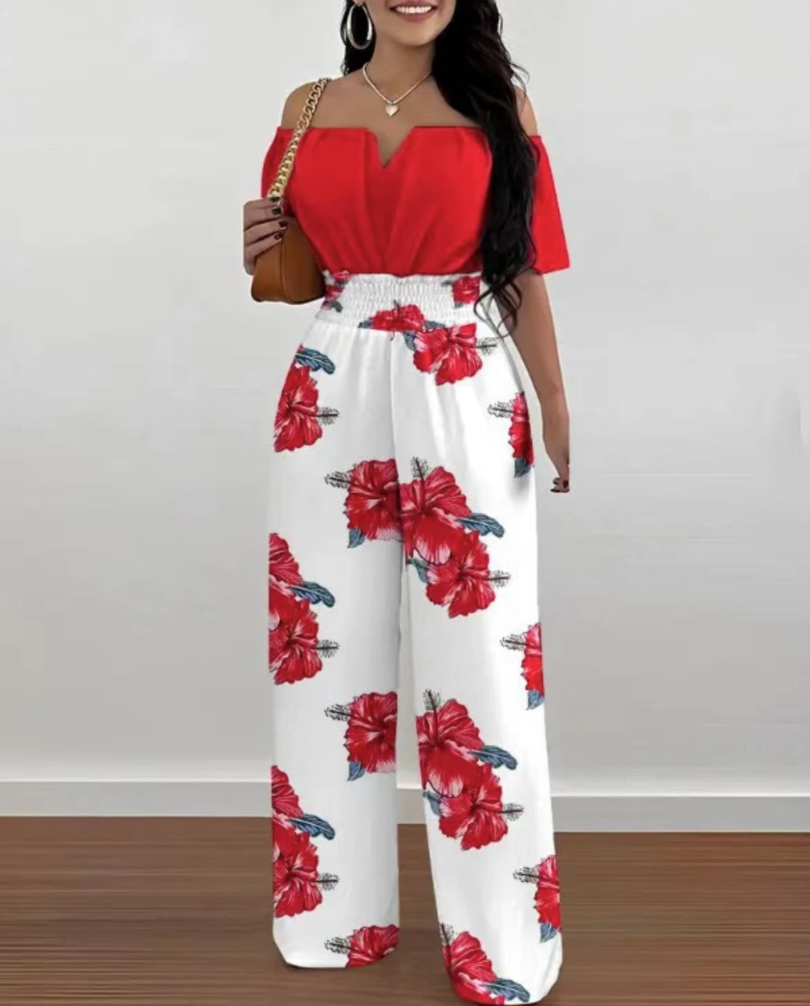 Summer Fashion Printed Wide Leg Jumpsuit Women Sexy Beach Style Off-shoulder High Waist Jumpsuit Womem 05