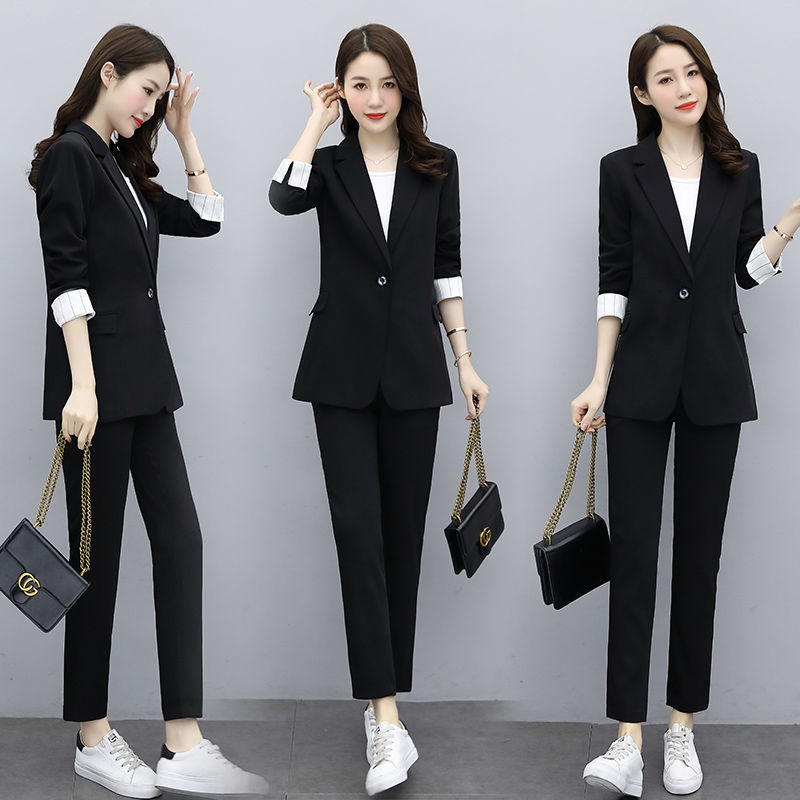 Women's Professional Wear Spring Fall New Suit Jacket Vest Pants Three-piece Korean Fashion Blazers Trousers Suspender Set Three-piece 03