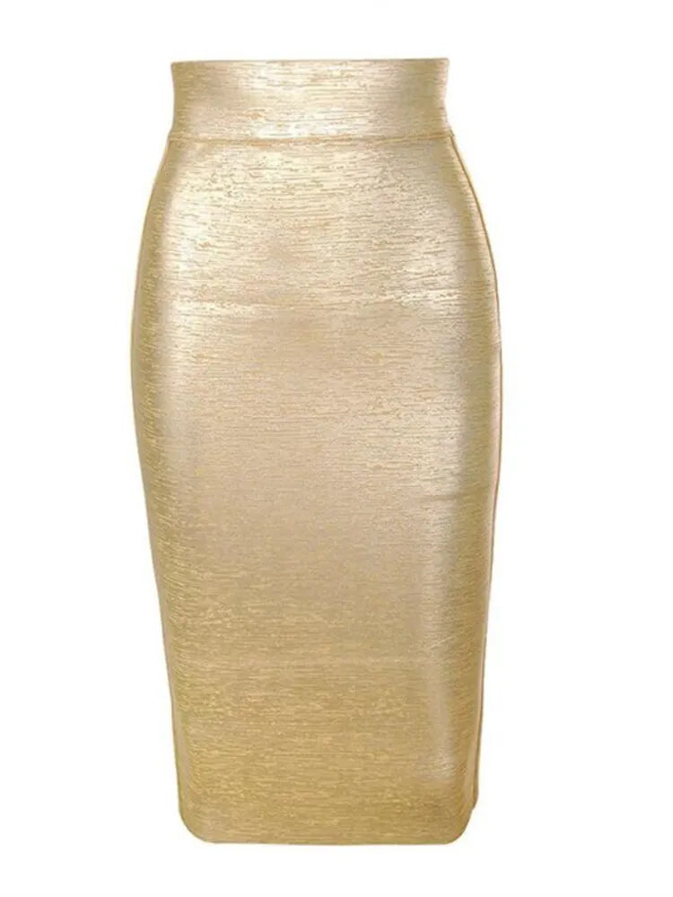 Wholesale Women Summer Fashion Sexy Gold Bronzing Bandage Skirt 2022 Designer Night Club bodycon Pencil Skirt Faldas 46cm Gold 1