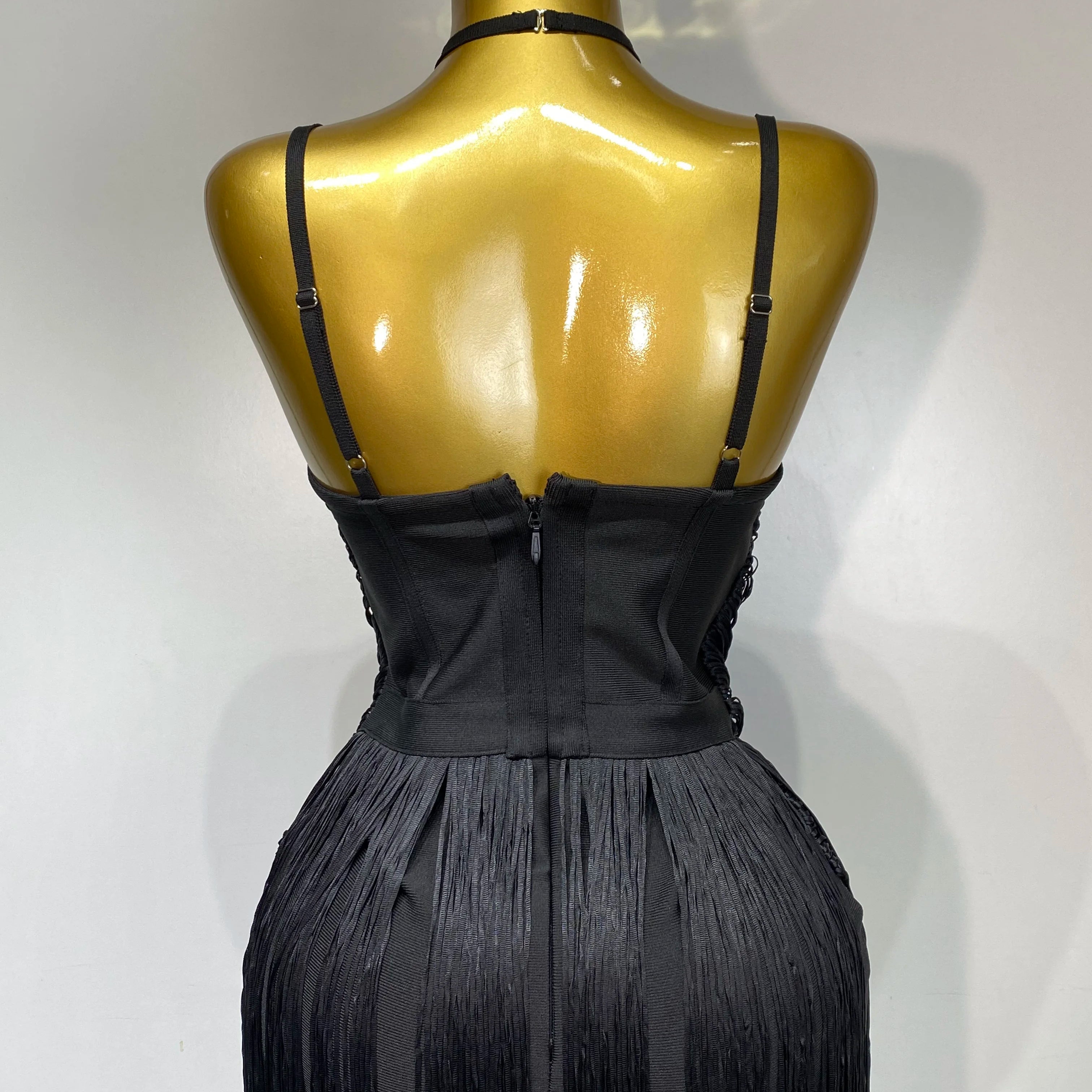 Women Sexy Backless Tassel Black Ankle Bodycon Bandage Dress 2025 Celebrity Elegant Evening Club Luxury Birthday Party Dresses